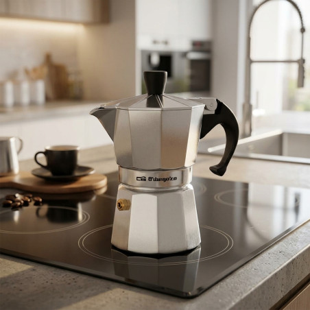 Cafeteira italiana de alumínio com capacidade para 2 xícaras. Para fogões a gás, elétricos e de cerâmica. Espresso.