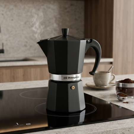Cafetière italienne Orbegozo noir en aluminium. Capacité 9 tasses