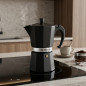 Cafeteira de alumínio preta | Cafeteira italiana de 9 xícaras para indução | Máquina de expresso | Adequada para todos os tipos