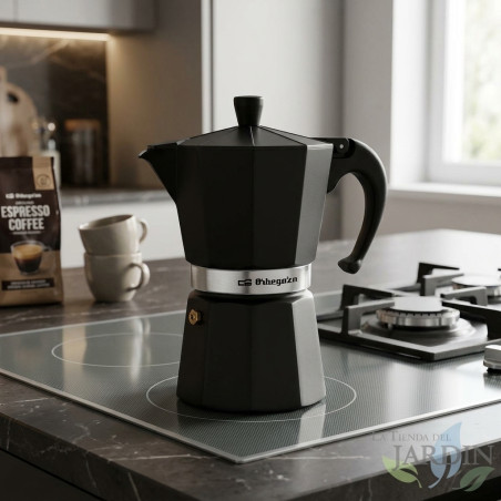 Cafeteira italiana de alumínio preto com 6 xícaras, cafeteira expresso, café