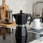 Cafeteira de alumínio preta | Cafeteira italiana de 6 xícaras para indução | Máquina de expresso | Adequada para todos os tipos