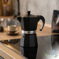 Cafeteira de alumínio preta | Cafeteira italiana de 6 xícaras para indução | Máquina de expresso | Adequada para todos os tipos