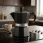 Caffettiera in alluminio nero | Caffettiera italiana da 3 tazze | Macchina per espresso | Adatta a piani cottura a gas, in vetro
