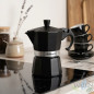 Caffettiera in alluminio nero | Caffettiera italiana da 3 tazze | Macchina per espresso | Adatta a piani cottura a gas, in vetro