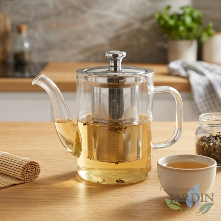 Teiera in vetro borosilicato ad alta resistenza termica. Capacità 400 ml.