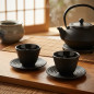 Conjunto de 2 xícaras de ferro fundido de 120ml | Com pires incluído | Xícaras de chá japonesas | Para infusões e para servir ch