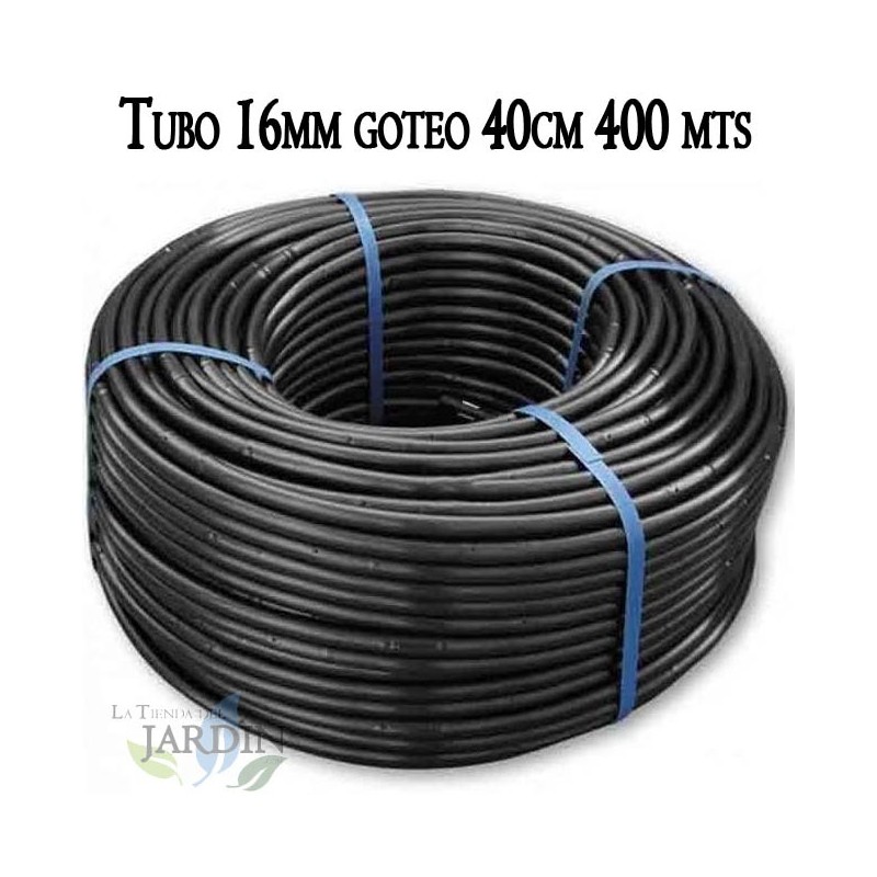 Tuberia riego por goteo 16mm. Goteros cada 40 cm, 400 metros, negro