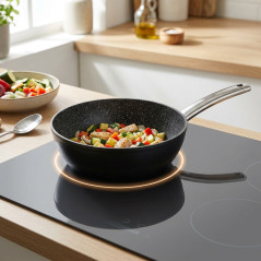 Deep forged aluminum frying pan 28 CM Orbegozo.  Non-stick stone coating.  Stainless steel handle.