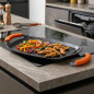 Cast aluminum grill plate.  Stone finish.  Non-stick.  Total dimension: 47 cm.