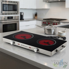 Table de cuisson double électrique Orbegozo. Surface en verre trempé. Diamètre de la surface de cuisson 205 mm + 170 mm