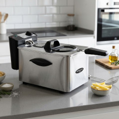 Fritadeira profissional de aço inoxidável, 4L, termostato ajustável, 2000W, fritadeira, aço inoxidável, profissional, termostato