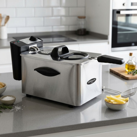 Friteuse professionnelle en acier inoxydable Orbegozo 4 L Thermostat réglable. Puissance 2000W