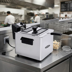Friteuse professionnelle en acier inoxydable Orbegozo 8 L Thermostat réglable. Puissance 3000W