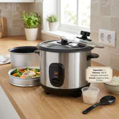 Cuiseur à riz avec bol en céramique Orbegozo 400 W. Capacité 1 L. Fonction maintien de la chaleur