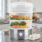 Cocedor al Vapor | 3 Recipientes Apilables | Capacidad 9 L | 800 W de Potencia | Especial para Arroz y Verduras Cocedor al Vapor | 3 Recipientes Apilables | Capacidad 9 L | 800 W de Potencia | Especial para Arroz y Verduras
