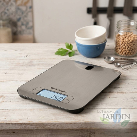 Peso da cucina Orbegozo. Portata massima: 5kg. In scala: 1 g. Piattaforma in acciaio inossidabile.  Ampio schermo LCD retroillum
