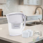 Carafe filtrante | Capacité totale : 2,4 L | Comprend 3 cartouches filtrantes | Réduit les impuretés, le calcaire et le chlore