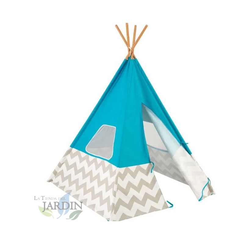 Cabane indienne en toile turquoise et piquets en bambou, Kidkraft