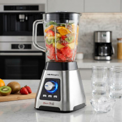 Batidora de vaso 1500W, jarra de cristal graduada 1,5L, cuerpo en acero inoxidable