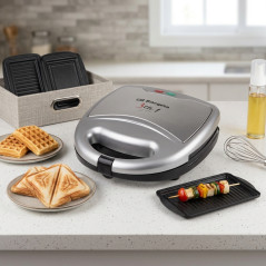 Piastra per sandwich 3 in 1 da 800 W | Piastre intercambiabili per sandwich, griglia e waffle | Antiaderente | Base antiscivolo