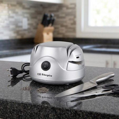 Aiguiseur de couteaux électrique Orbegozo 60W. Aiguise et affûte les couteaux à bords lisses. Affûtez les ciseaux