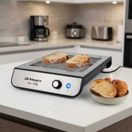 Tostadora de Pan 600W | Tostador Plano Horizontal | Tostador con 6 Niveles de Calor | Tostadora Acero Inoxidable Recoge Migas