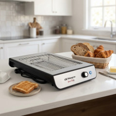 Tostadora de Pan 800W | Tostador Plano Horizontal | Tostador con 6 Niveles de Calor | Tostadora Acero Inoxidable Recoge Migas
