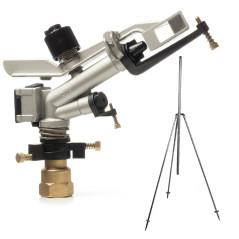 Arroseur Ibis 1'' Réglable 0-360º 13-23 m. Pression 1,5 à 5 Bar. Comprend un support trépied métallique 1''