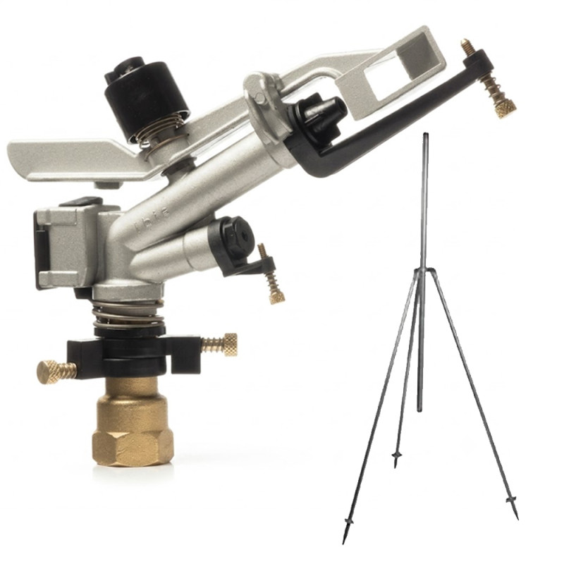 Pack Sprinkler 1" Agricultural Ibis Adjustable 0-360º 13-23 m. Pressure 1.5 to 5 Bar. Includes 1" metal tripod support.