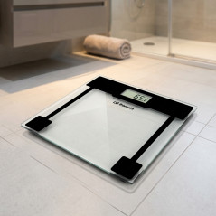 Digitale Badezimmerwaage aus gehärtetem Glas | Badezimmerwaage mit 100-g-Genauigkeit | Maximale Tragkraft 150 kg | Berührungsakt