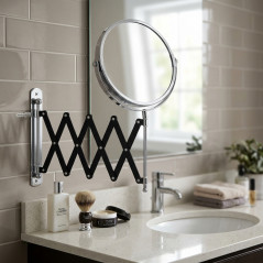 Miroir de maquillage mural de 17 cm - Réglage rotatif grossissant 360º. Sable nickel 5x
