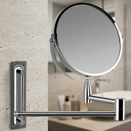 Specchio da parete multiorientabile Orbegozo 360º. 17cm di diametro. Doppia faccia: A: nessun ingrandimento B: ingrandimento 5X.