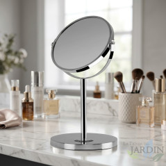 360º cosmetic mirror with Orbegozo base.  17cm in diameter.  Double sided: A without magnification.  B: 5X magnification.  chro