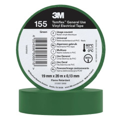 3M Green PVC Insulating Tape 19mm x 20m | 600V Universal Electrical Tape | Cable Insulation and Protection