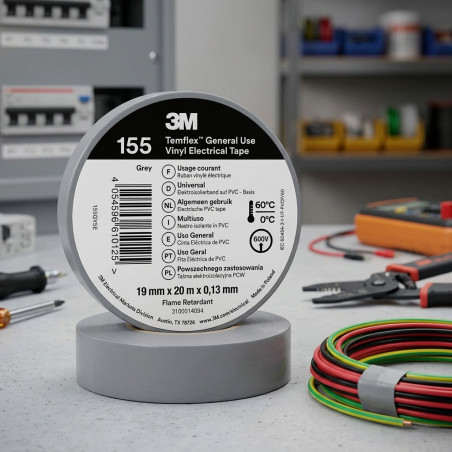 3M Graues PVC-Isolierband 19 mm x 20 m | Universelles Elektroisolierband 600 V | Kabelisolierung und -schutz