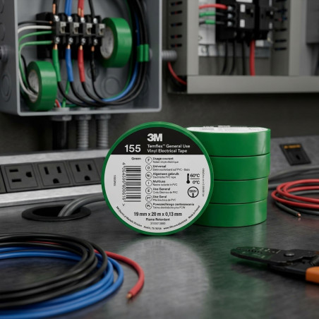 5-Pack 3M Green PVC Insulating Tape 19mm x 20m | 600V Universal Electrical Tape | Cable Protection
