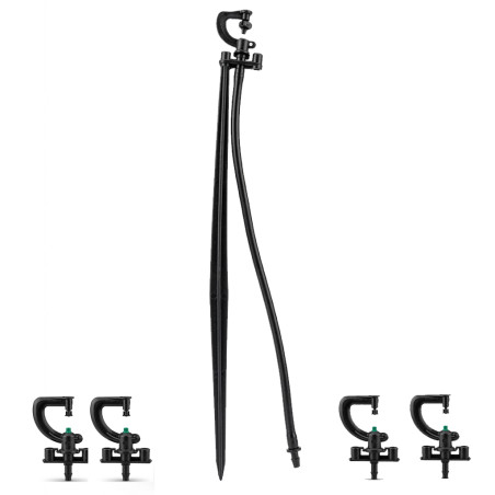 Lot de 100 Système micro-drip arroseur 360º, Portée 2,5-3 m avec Piquet Micro Stake complet 40cm + Tubing + tétine