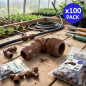 Pack of 100 Mixed Elbows for Drip Irrigation Tape | 16 mm x 3/4" Connection | With Safety Rings | Brown