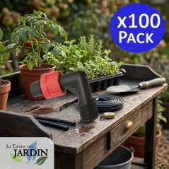 Packung mit 100 gemischten Winkelstücken für Tropfbewässerungsbänder | 16 mm x 3/4"-Anschluss | Mit Sicherheitsringen | Schwarz