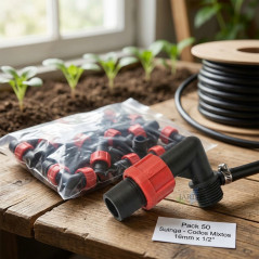 Pack of 50 Mixed Elbows for Drip Irrigation Tape | 16 mm x 1/2" Connection | With Safety Rings | Black