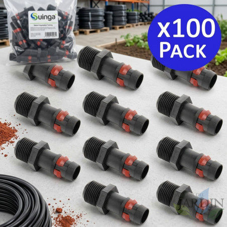 Confezione da 100 connettori per irrigazione a goccia da 16 mm x 3/4'' con anello di sicurezza | Manicotto di collegamento per t