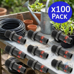 Pack of 100 Drip Irrigation Connectors 16mm x 1/2'' with Safety Ring | 16mm Pipe Connector Sleeve | 16mm Hose Drip Connector
