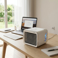 Raffrescatore d'aria personale da 8 W | Mini raffrescatore evaporativo con serbatoio da 550 ml | 3 velocità | Luce LED a 7 color