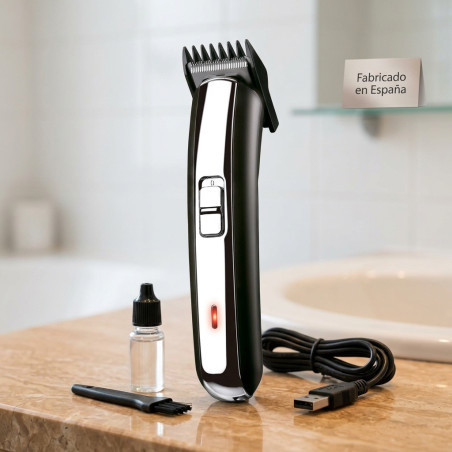 Tondeuse à cheveux électrique rechargeable Orbegozo | Coupe de précision | 1 guide de coupe | Tête, lames et brosse