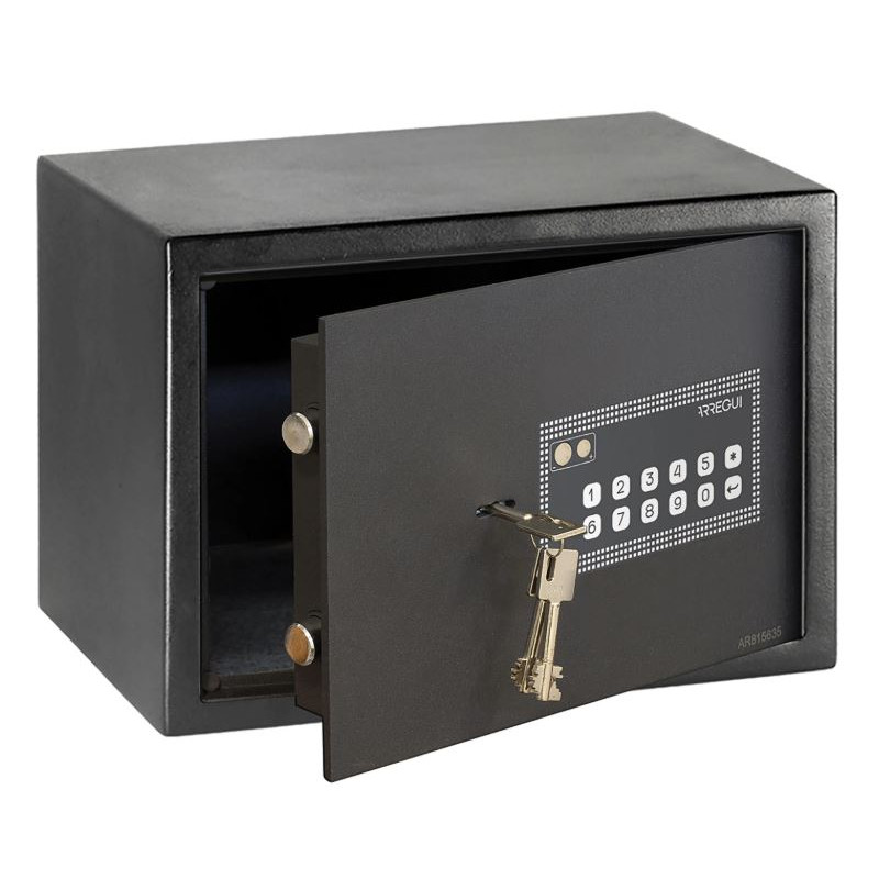 Cofre Arregui de 17 litros | Abertura eletrônica com chave | Dimensões externas: 25x35x25 cm | Dimensões internas: 24x34x20 cm Cofre Arregui de 17 litros | Abertura eletrônica com chave | Dimensões externas: 25x35x25 cm | Dimensões internas: 24x34x20 cm