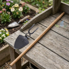 Houe large avec fourche et manche en bois 90 cm | Outil de jardinage pour potager et verger
