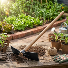 Houe lance de jardin plate avec manche 120 cm, Outil à main pour la terre