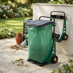 Carrinho de Jardim Preto 50 kg | Coletor de Folhas e Resíduos Vegetais | Carrinho de Mão para Jardinagem com Lixeira Integrada