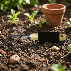 Cultivador manual de jardinagem de três pontas, cabo de madeira - ferramenta essencial para jardinagem