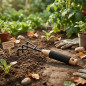 Cultivateur de jardin manuel trois pointes, manche en bois
